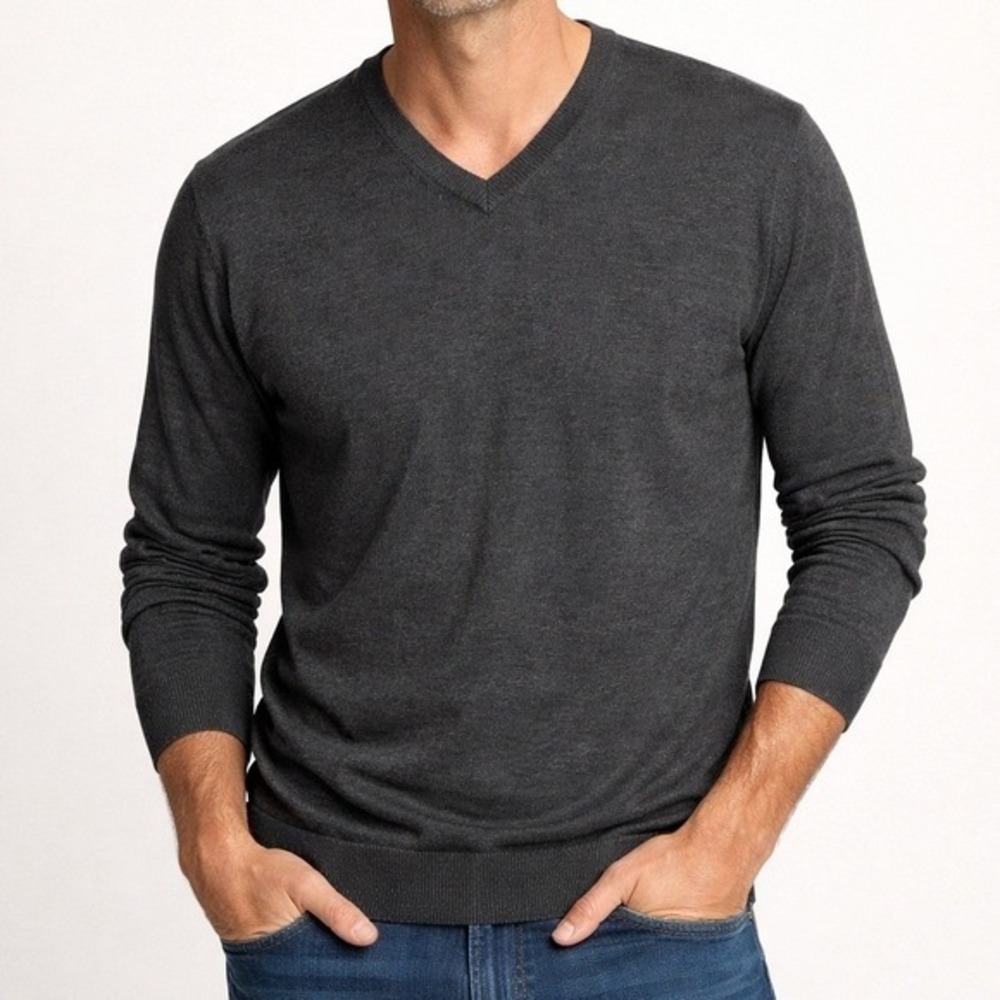 Bonobos Merino Wool Sweater Mens XL Gray V-Neck Lightweight Soft‎ Knit Pullover